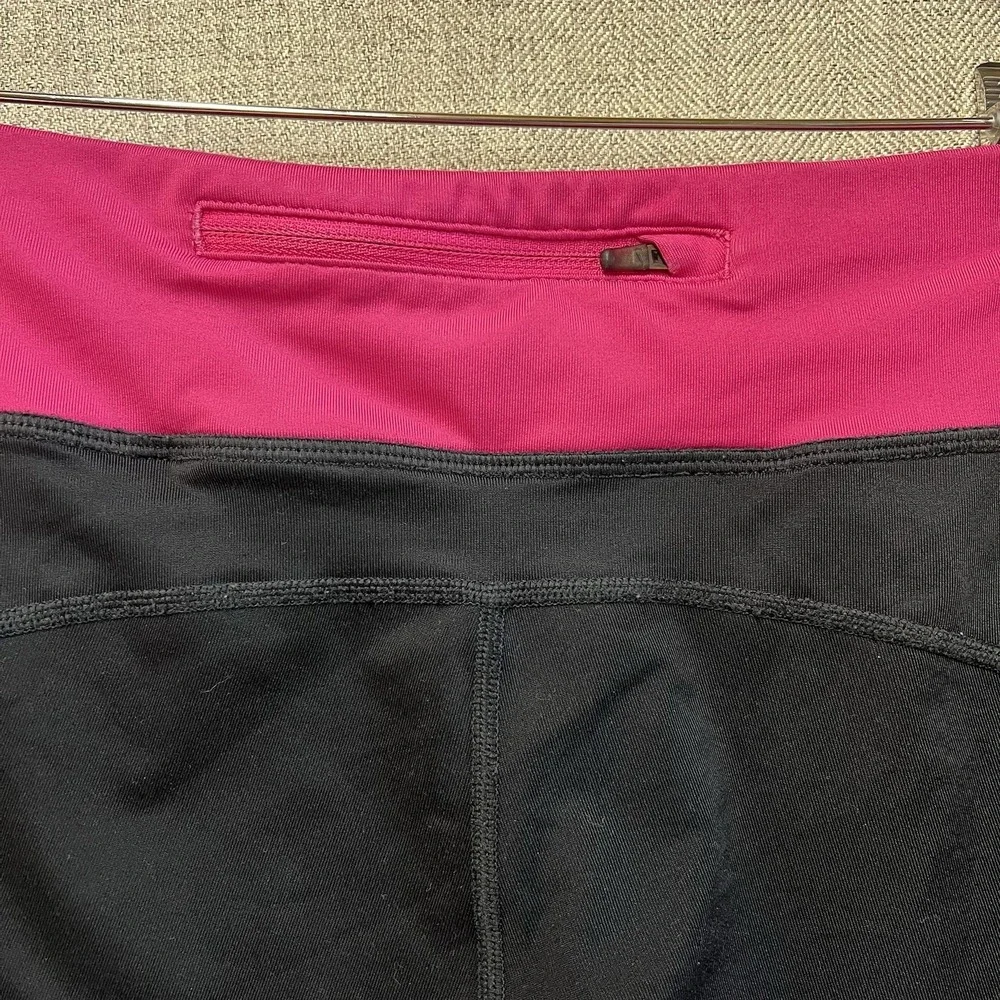 Nike‎ Dri-FIT Running Leggings Womens Medium Black Pink Cropped Zipper Pocket